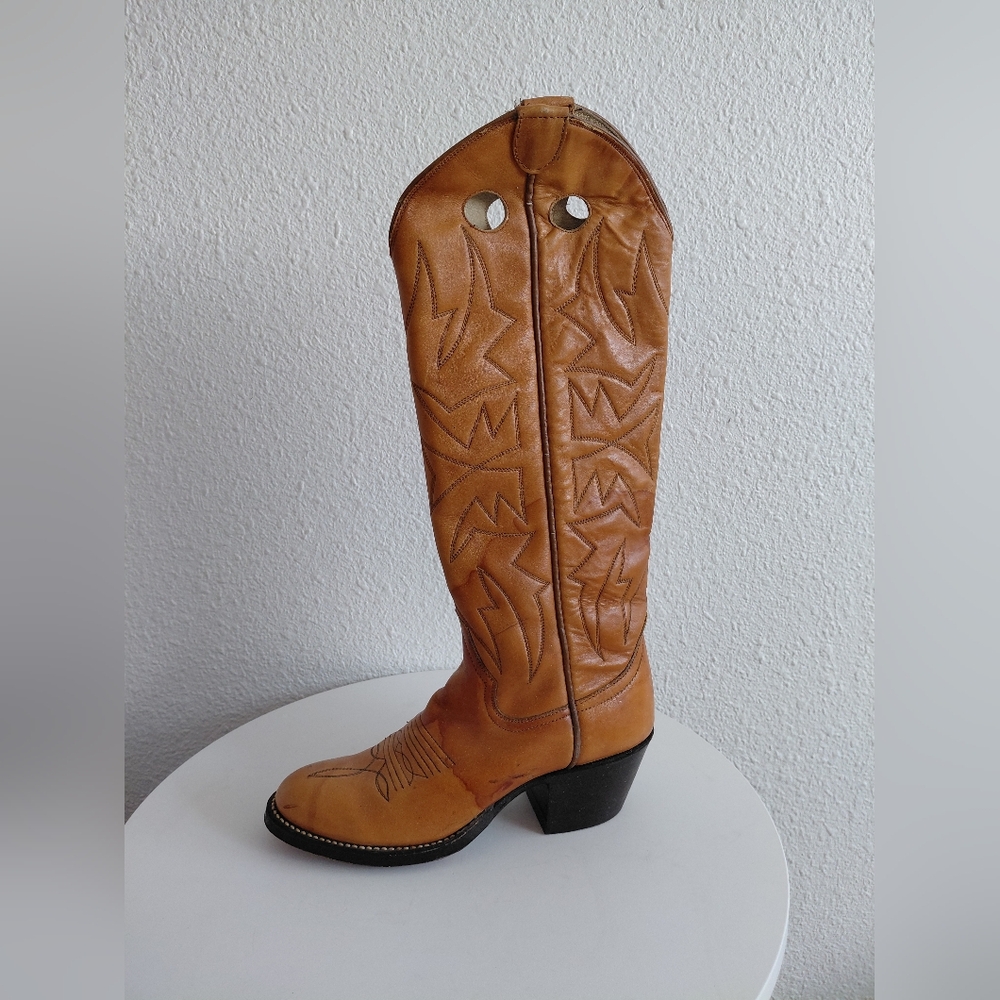 Vintage Western Cowboy Mustard Leather Boots Made In Mexico